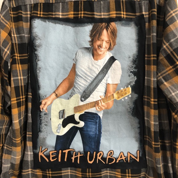Custom upcycled “Keith Urban” plaid shirt. XL - Picture 2 of 4